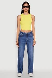 Womens Seamless Crew Neck Cropped Tank Top, Yellow, Size S-M