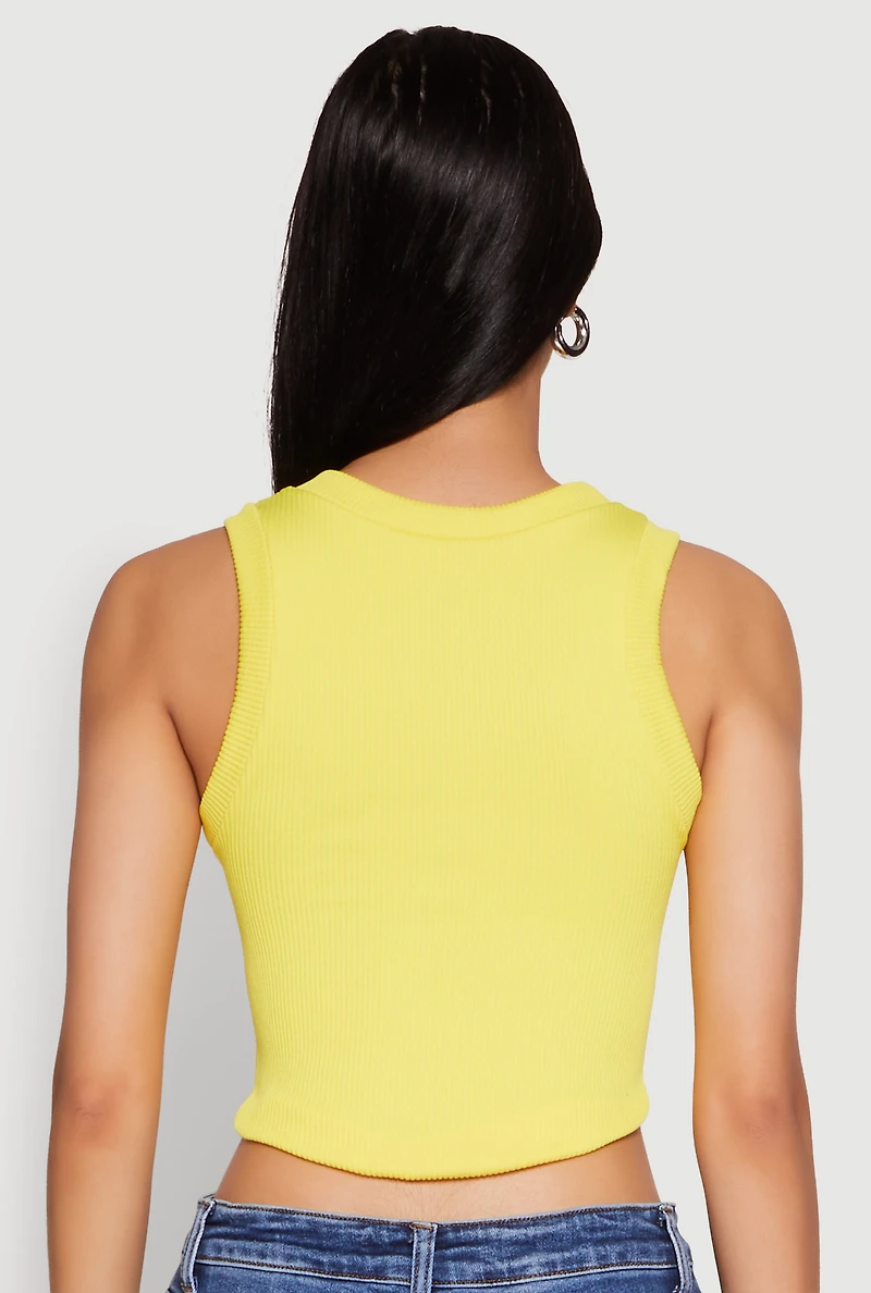 Womens Seamless Crew Neck Cropped Tank Top, Yellow, Size S-M