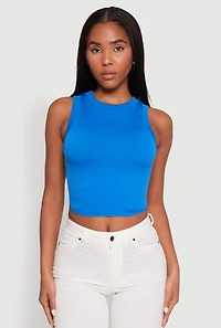 Womens Seamless Crew Neck Cropped Tank Top, L-XL