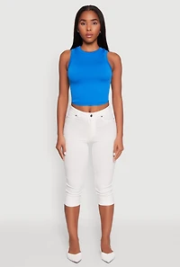 Womens Seamless Crew Neck Cropped Tank Top, L-XL