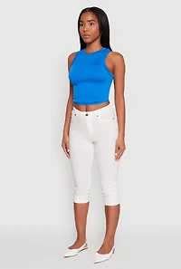Womens Seamless Crew Neck Cropped Tank Top, L-XL