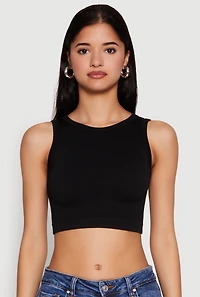 Womens Textured Knit Seamless Cropped Tank Top, Black, Size S-M