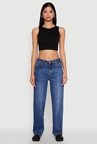 Womens Textured Knit Seamless Cropped Tank Top, Black, Size S-M
