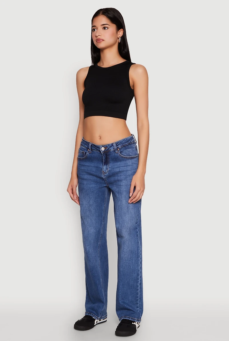 Womens Textured Knit Seamless Cropped Tank Top, Black, Size S-M