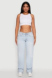 Womens Textured Knit Seamless Cropped Tank Top, White, Size S-M