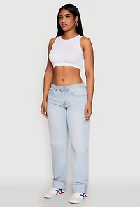 Womens Textured Knit Seamless Cropped Tank Top, White, Size S-M