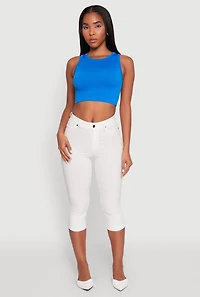Womens Textured Knit Seamless Cropped Tank Top, Blue, Size L-XL
