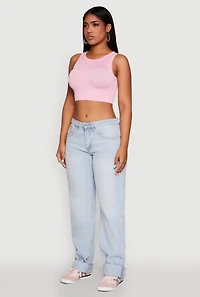 Womens Textured Knit Seamless Cropped Tank Top, Pink, Size L-XL