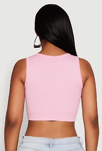 Womens Textured Knit Seamless Cropped Tank Top, Pink, Size L-XL