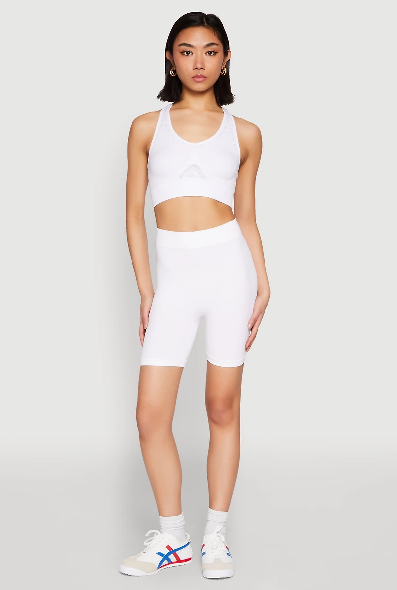 Womens Cut Out Detail Seamless Racerback Sports Bra, White, Size S-M