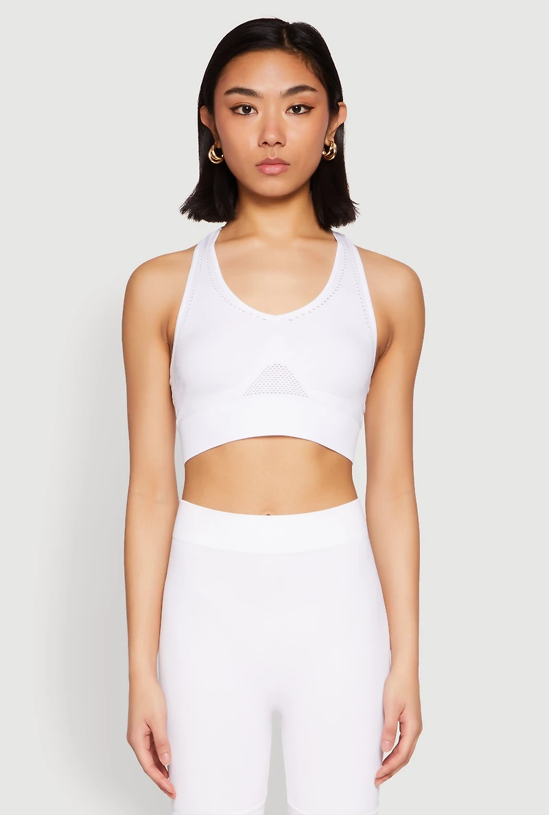 Womens Cut Out Detail Seamless Racerback Sports Bra, White, Size S-M