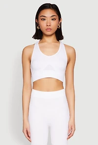 Womens Cut Out Detail Seamless Racerback Sports Bra, White, Size S-M