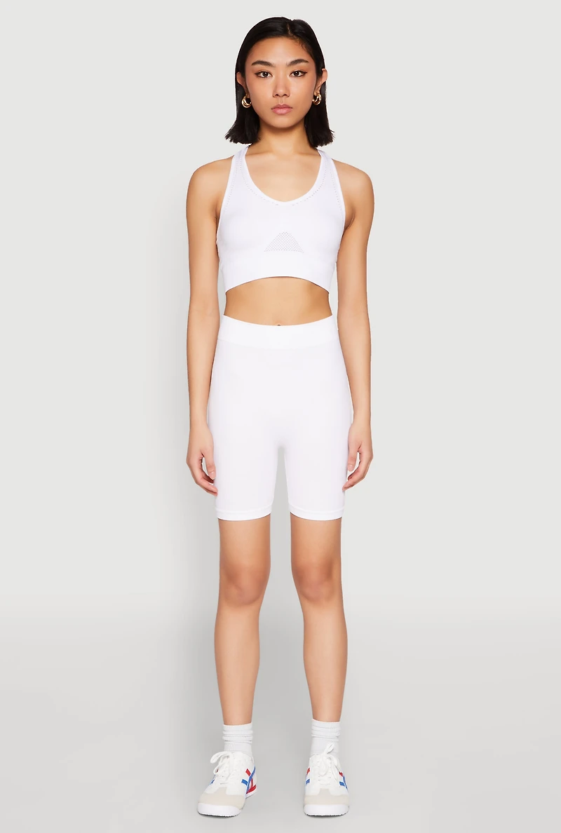 Womens Cut Out Detail Seamless Racerback Sports Bra, White, Size S-M