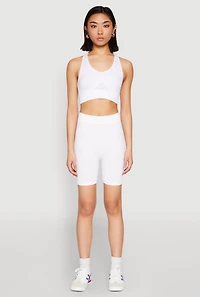 Womens Cut Out Detail Seamless Racerback Sports Bra, White, Size S-M