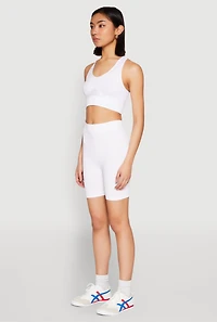 Womens Cut Out Detail Seamless Racerback Sports Bra, White, Size S-M