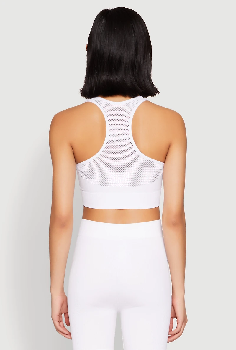 Womens Cut Out Detail Seamless Racerback Sports Bra, White, Size S-M
