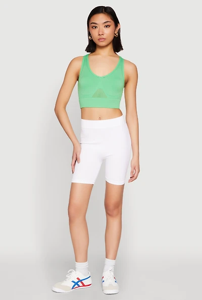 Womens Cut Out Detail Seamless Racerback Sports Bra, Green, Size S-M