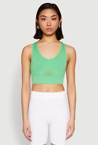 Womens Cut Out Detail Seamless Racerback Sports Bra, Green, Size L-XL