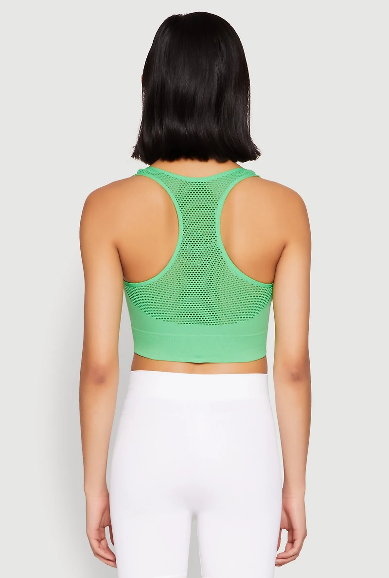 Womens Cut Out Detail Seamless Racerback Sports Bra, Green, Size L-XL