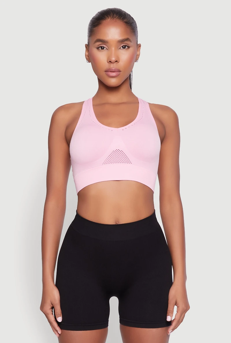 Womens Cut Out Detail Seamless Racerback Sports Bra, Purple, Size S-M
