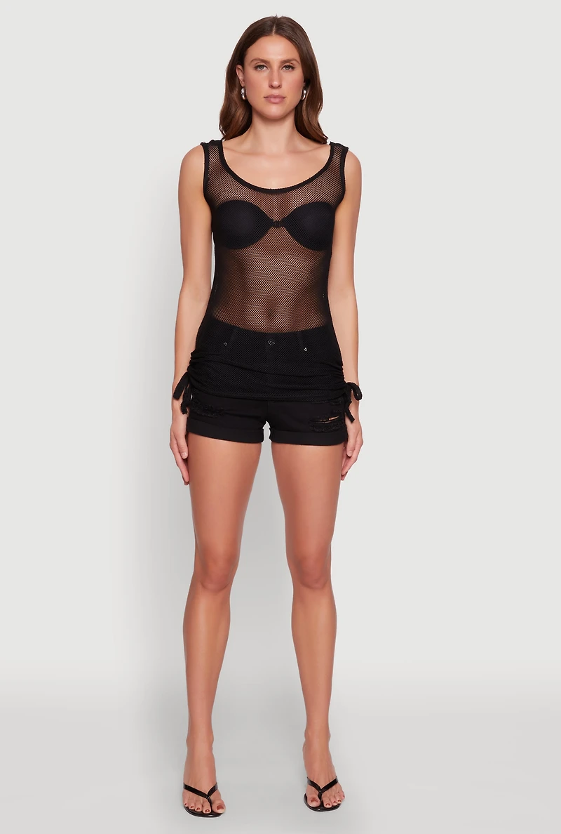 Womens Fishnet Drawstring Sides Tank Top,