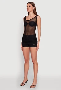 Womens Fishnet Drawstring Sides Tank Top,