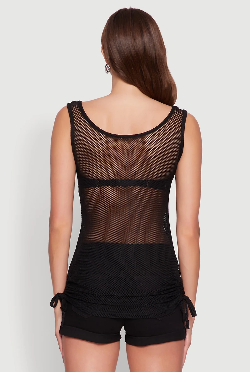 Womens Fishnet Drawstring Sides Tank Top,