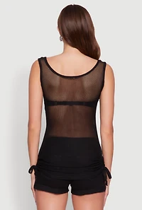 Womens Fishnet Drawstring Sides Tank Top,