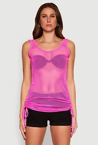 Womens Fishnet Drawstring Sides Tank Top, Pink, Size S