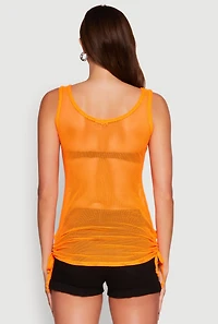 Womens Fishnet Drawstring Sides Tank Top, Orange, Size M