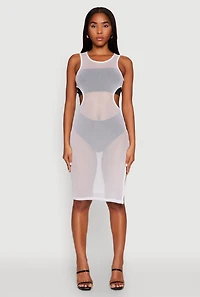 Womens Mesh Side Slit Cut Out Maxi Top, White, Size L