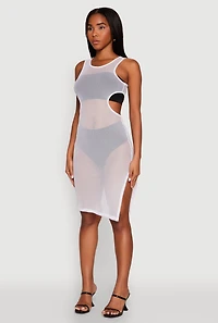 Womens Mesh Side Slit Cut Out Maxi Top, White, Size S