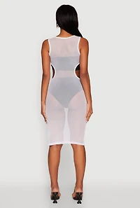 Womens Mesh Side Slit Cut Out Maxi Top, White, Size S