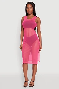 Womens Mesh Side Slit Cut Out Maxi Top, Pink, Size XL