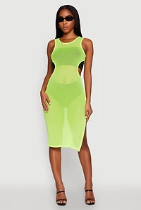 Womens Mesh Side Slit Cut Out Maxi Top, L