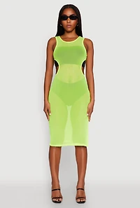 Womens Mesh Side Slit Cut Out Maxi Top, L