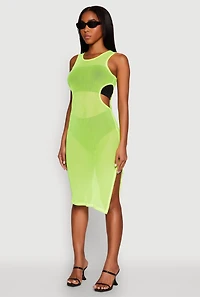 Womens Mesh Side Slit Cut Out Maxi Top, L