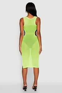 Womens Mesh Side Slit Cut Out Maxi Top, L