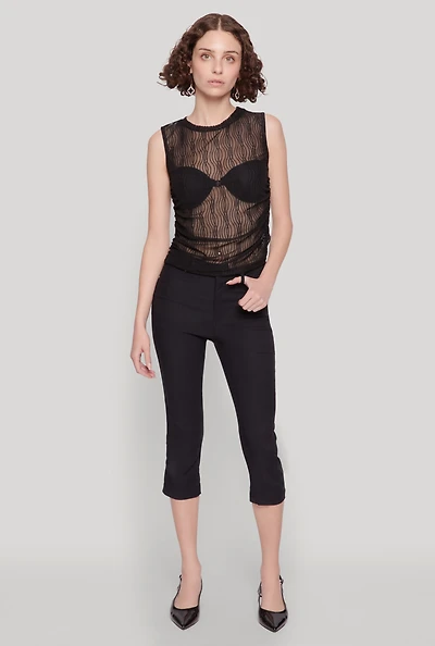 Womens Side Ruched Sleeveless Mesh Top,