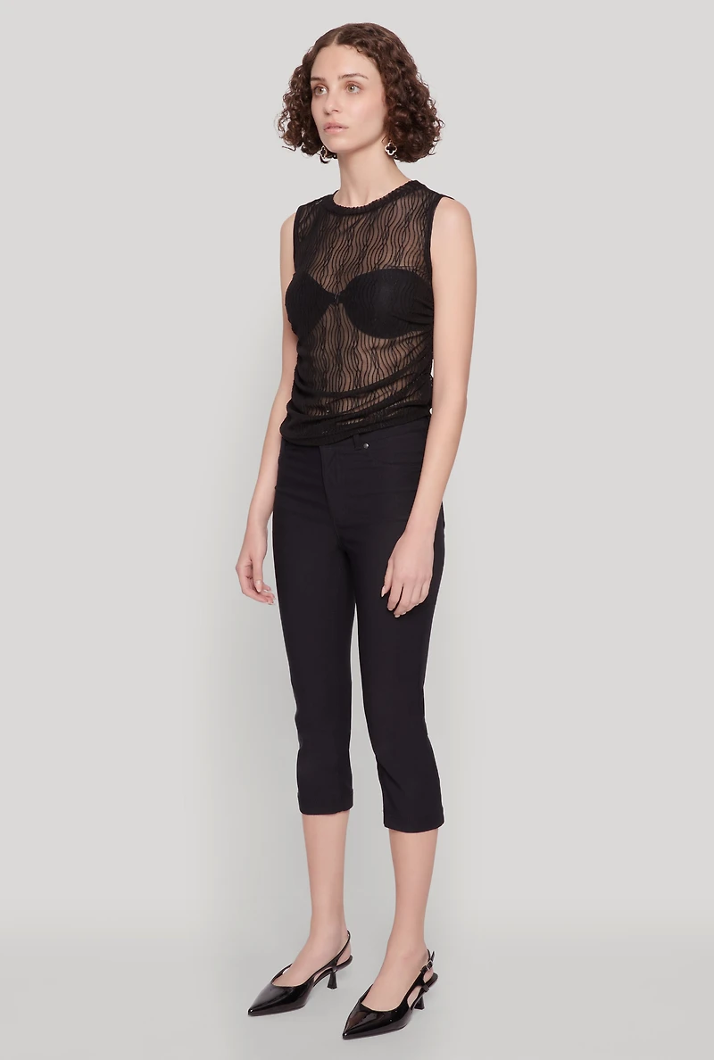 Womens Side Ruched Sleeveless Mesh Top, M