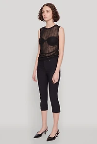 Side Ruched Sleeveless Mesh Top