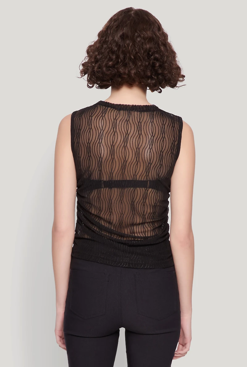 Womens Side Ruched Sleeveless Mesh Top, M
