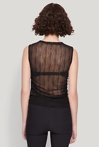 Womens Side Ruched Sleeveless Mesh Top, M