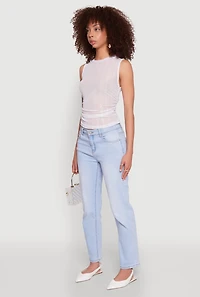 Womens Side Ruched Sleeveless Mesh Top, White, Size M