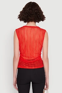 Womens Side Ruched Sleeveless Mesh Top, Red, Size M