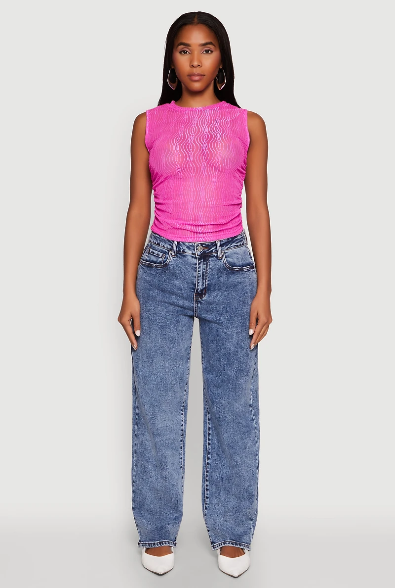Side Ruched Sleeveless Mesh Top