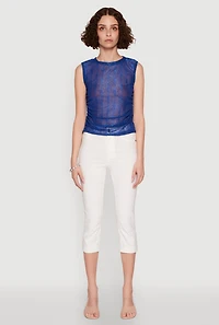 Womens Side Ruched Sleeveless Mesh Top,
