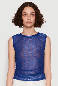 Womens Side Ruched Sleeveless Mesh Top,
