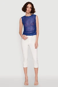 Womens Side Ruched Sleeveless Mesh Top,
