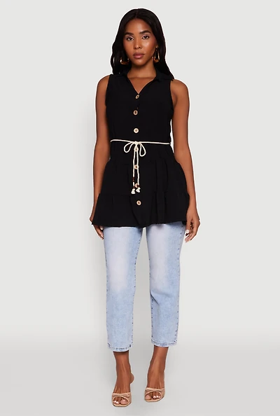 Womens Crepe Knit Tiered Tunic Top,